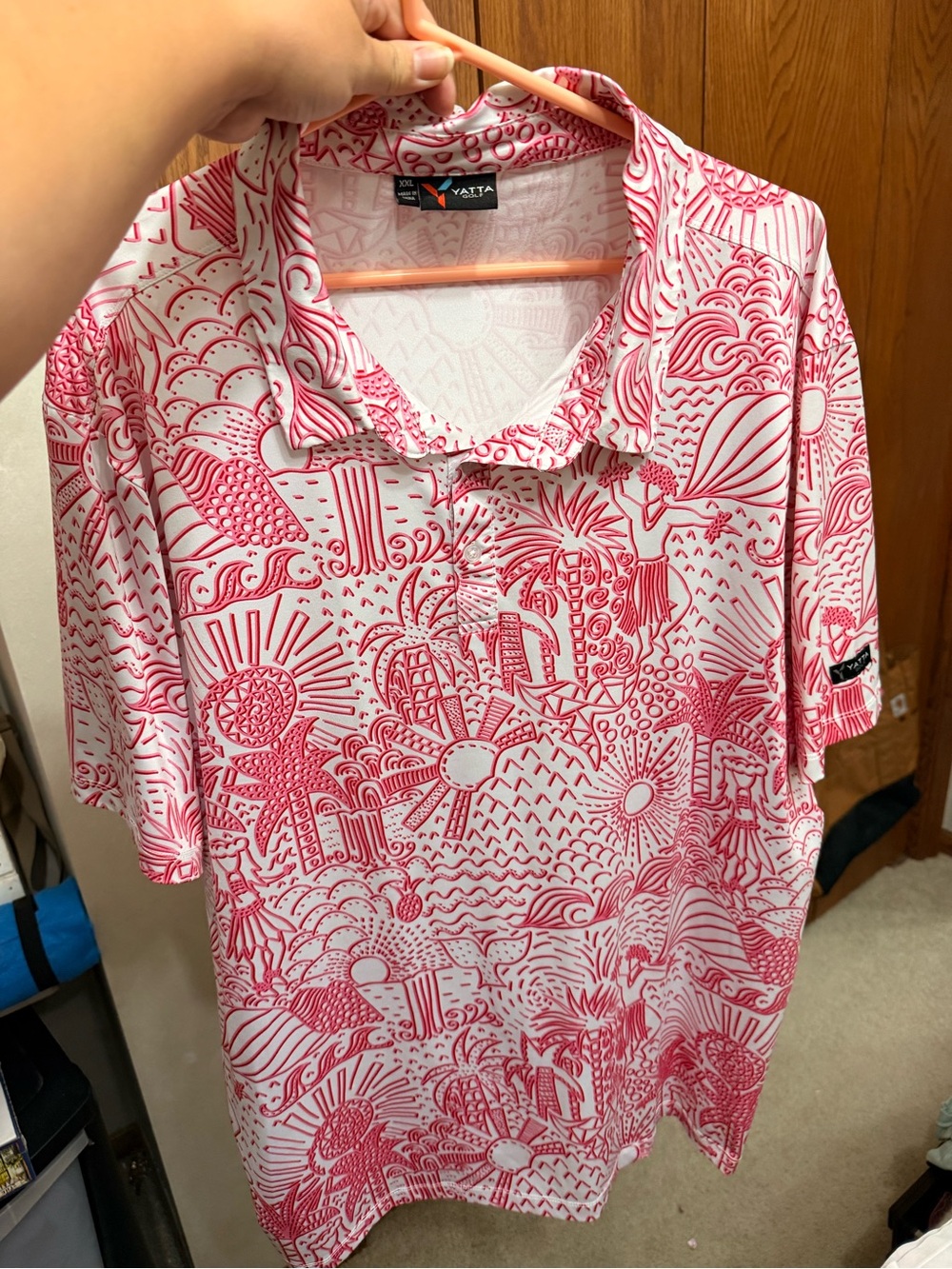 Men's Red & White Printed Polo Shirt by